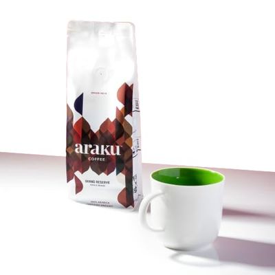 ARAKU Grand Reserve Coffee and Mug Combo 2 Packs of 250 g Freshly Roasted 100% Arabica and 1 Coffee Mug (Whole Beans, Araku Blue Latte Mug)