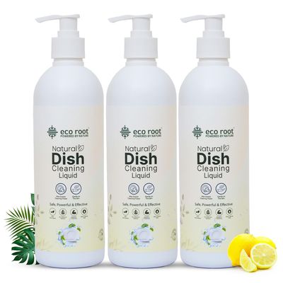 ECOROOT Natural Dish Cleaning Liquid Plant-Based Ingredients for Dishwashing Liquid, Baby Safe, Skin Safe, Pet Safe, Eco-Friendly, Non-Toxic, Utensil Cleaner Liquid (500 ml (Pack of 3)