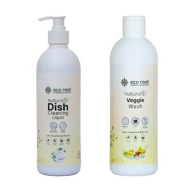 ECOROOT Plant-Based Kitchen Duo: Natural Dishwashing Liquid & Fruit/Vegetable Wash - Pet-Safe, Pesticide Removal - 500ml Bottles (Set of 2)