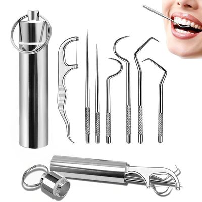 7 in 1 Stainless Steel Teeth Cleaning Tool Kit, Stainless Steel Toothpicks Teeth Cleaning Picks Flosser for Teeth Braces Cleaning Tools Reuseable Toothpicks Oral Care