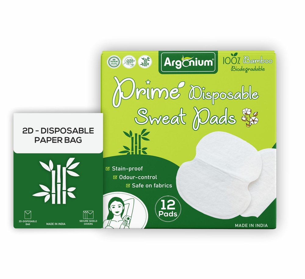 ARGONIUM Sweat Pads For Underarms Women & Men | 12 Pads With Bag | Folded | Prevents Stains | Absorbs Sweat & Unpleasant Odour | Breathable And Deodorizing | Self Adhesive Glue