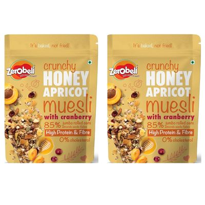 Zerobeli Crunchy Honey Apricot Muesli with Cranberry 400g (pack of 2)| Wholegrain Blend with Apricots, Cranberry, Almonds, Pumpkin Seeds, Flax Seeds and Sunflower Seeds | Multigrain Breakfast Cereal