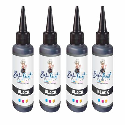 Bake Print Repeat Edible Essence for Cake Making for Cake Printing on Sugar Sheet | 100ml each Black Ink (pack of 4)