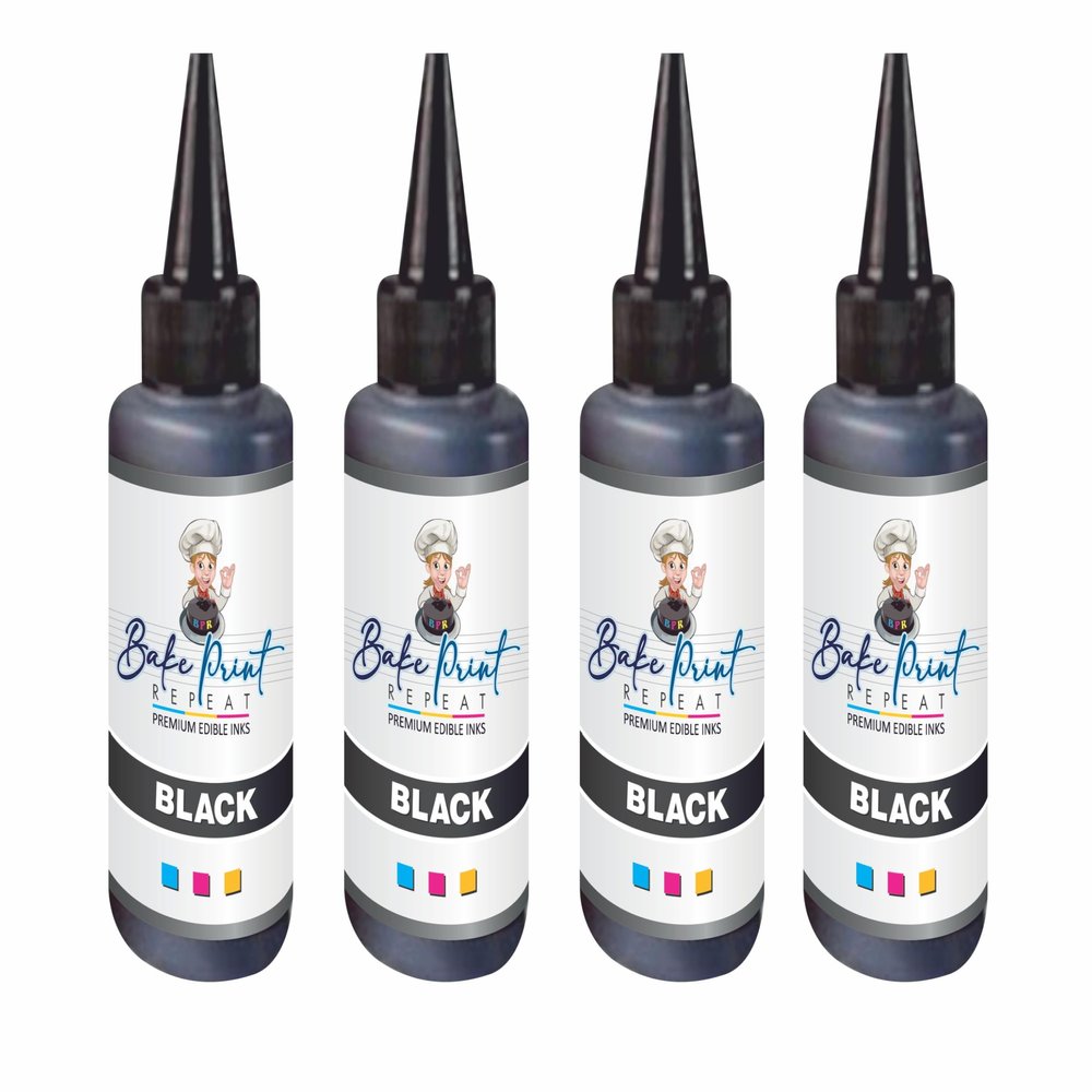 Bake Print Repeat Edible Essence for Cake Making for Cake Printing on Sugar Sheet | 100ml each Black Ink (pack of 4)