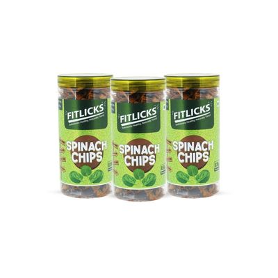 FITLICKS Baked Spinach Chips - 150g Each | Palak Chips | Rich in Fibre, Protein & Calcium | Low in Sodium | Natural Ingredients with No Palm Oil | Healthy Snack for Kids & Adults | Crunchy and Delicious (Pack of 3)