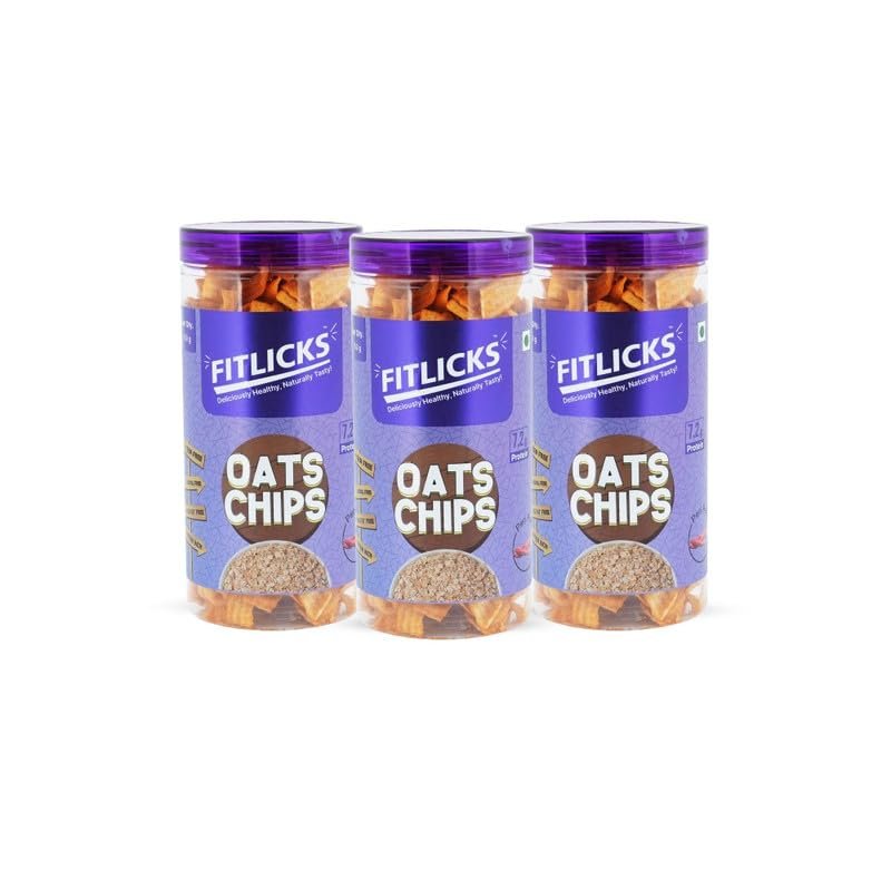 FITLICKS Backed Oats Chips - 150g Each | Rich in Fibre & Protein With No Palm Oil | Natural ingredients & Gluten Free | No Artificial Preservatives | Crunchy Healthy Snacks (Pack of 3)