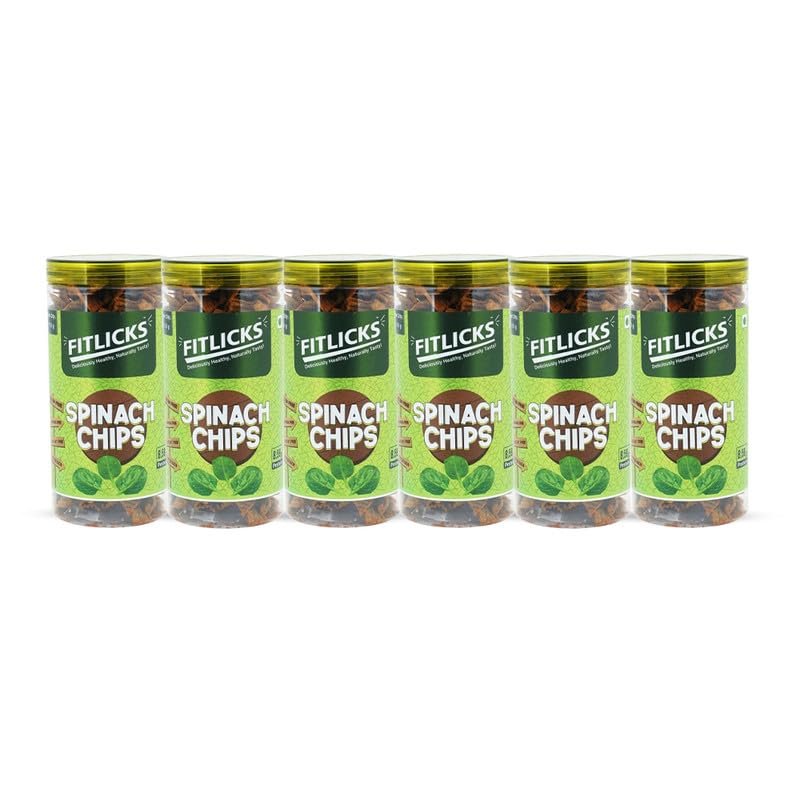 FITLICKS Baked Spinach Chips - 150g Each | Palak Chips | Rich in Fibre, Protein & Calcium | Natural Ingredients with No Palm Oil | Healthy Snack for Kids & Adults | Crunchy and Delicious (Pack of 6)