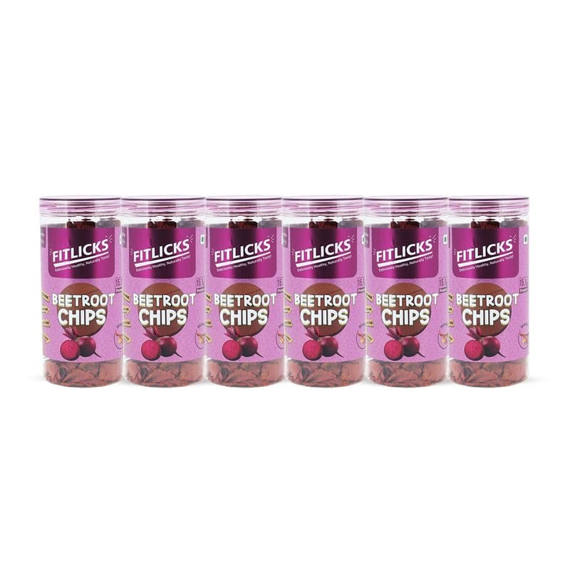 FITLICKS Baked Beetroot Chips - 150g Each | Healthy Snack for Kids & Adults | Gluten Free | No Palm Oil With Natural Ingredients | Diet-Friendly | Rich in Fibre & Protein | No Added Preservatives (Pack of 6)