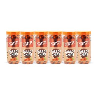 FITLICKS Backed Carrot Chips - 150g Each | Rich in Fibre & Protein | Gluten Free | No Additives or Preservatives | Healthy Snack for Kids & Adults | Natural ingredients With No Palm Oil (Pack of 6)