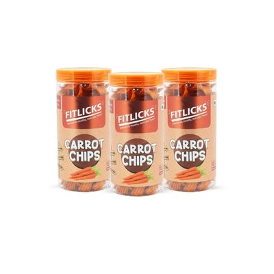 FITLICKS Backed Carrot Chips - 150g Each | Rich in Fibre & Protein | Gluten Free | No Additives or Preservatives | Healthy Snack for Kids & Adults | Natural ingredients With No Palm Oil (Pack of 3)