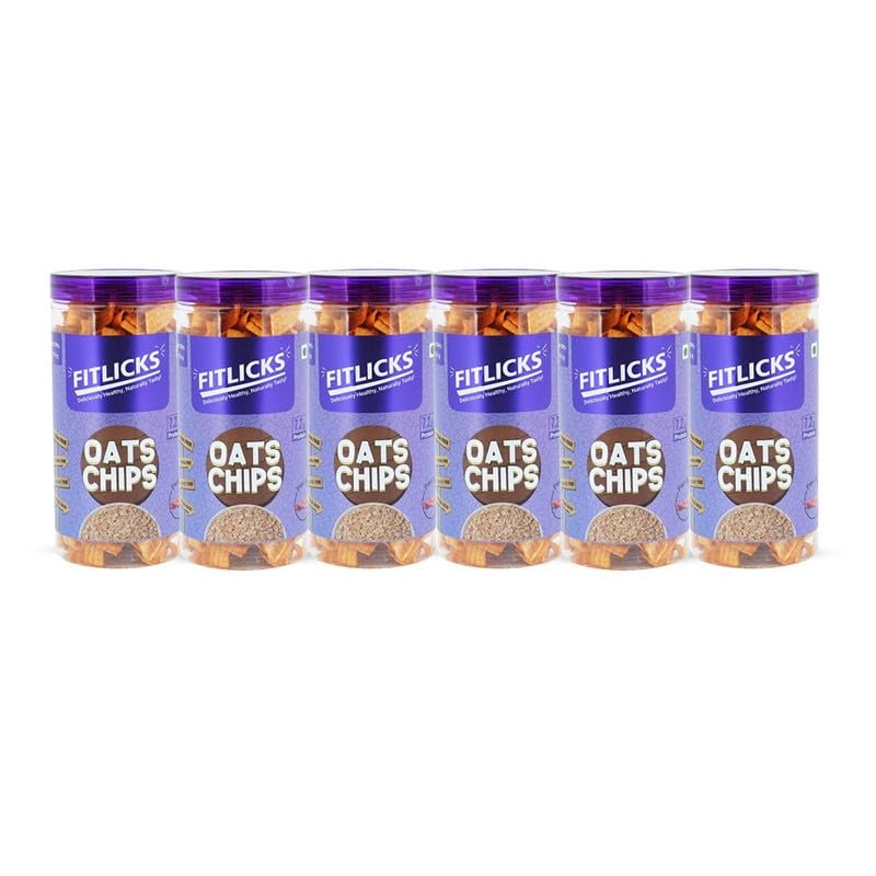 FITLICKS Backed Oats Chips - 150g Each | Rich in Fibre & Protein With No Palm Oil | Natural ingredients & Gluten Free | No Artificial Preservatives | Crunchy Healthy Snacks (Pack of 6)