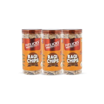 FITLICKS Baked Ragi Chips - 150g Each | High in Fibre & Protein With No Palm Oil | Millet Blend | Gluten Free | Healthy Snack for Kids & Adults | Baked Ragi Chips | Natural Ingredients & Diet-Friendly (Pack of 3)