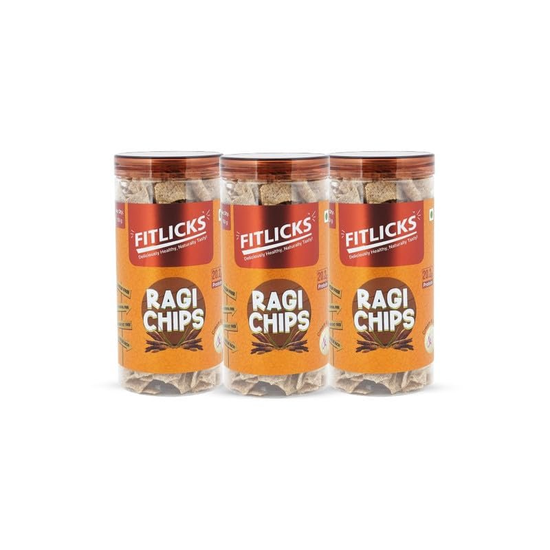 FITLICKS Baked Ragi Chips - 150g Each | High in Fibre & Protein With No Palm Oil | Millet Blend | Gluten Free | Healthy Snack for Kids & Adults | Baked Ragi Chips | Natural Ingredients & Diet-Friendly (Pack of 3)