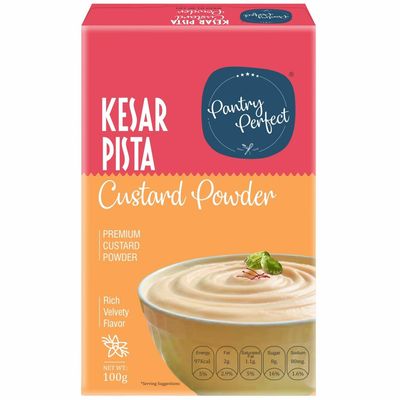 Pantry Perfect Kesar Pista Custard Powder (100g) I Makes Smooth & Creamy Custard I Ready to Mix I Use for Desserts, Pudding, Fruit Salad