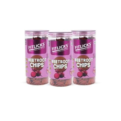 FITLICKS Baked Beetroot Chips - 150g Each | Healthy Snack for Kids & Adults | Gluten Free | No Palm Oil With Natural Ingredients | Diet-Friendly | Rich in Fibre & Protein | No Added Preservatives (Pack of 3)