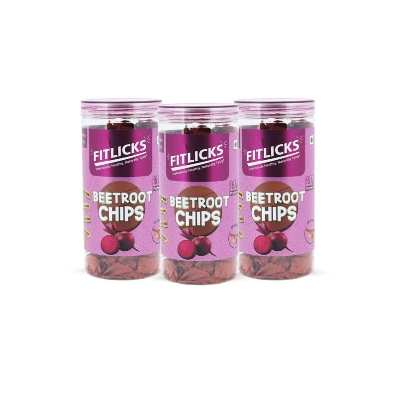 FITLICKS Baked Beetroot Chips - 150g Each | Healthy Snack for Kids & Adults | Gluten Free | No Palm Oil With Natural Ingredients | Diet-Friendly | Rich in Fibre & Protein | No Added Preservatives (Pack of 3)