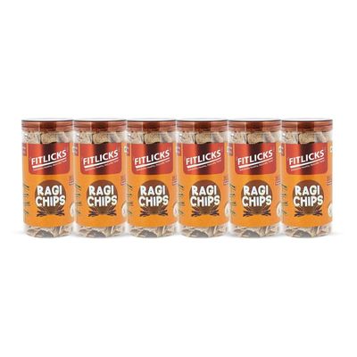 FITLICKS Baked Ragi Chips - 150g Each | High in Fibre & Protein With No Palm Oil | Millet Blend | Gluten Free | Healthy Snack for Kids & Adults | Baked Ragi Chips | Natural Ingredients & Diet-Friendly (Pack of 6)