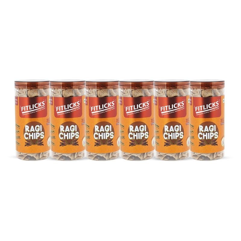 FITLICKS Baked Ragi Chips - 150g Each | High in Fibre & Protein With No Palm Oil | Millet Blend | Gluten Free | Healthy Snack for Kids & Adults | Baked Ragi Chips | Natural Ingredients & Diet-Friendly (Pack of 6)