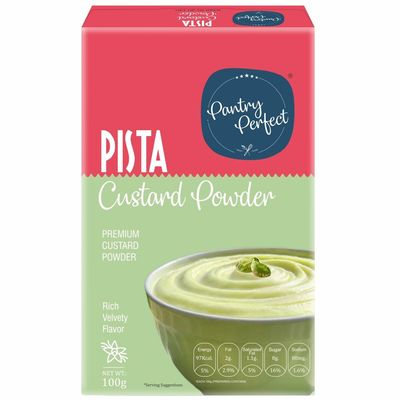 Pantry Perfect Pista Custard Powder (100g) I Makes Smooth & Creamy Custard I Ready to Mix I Use for Desserts, Pudding, Fruit Salad