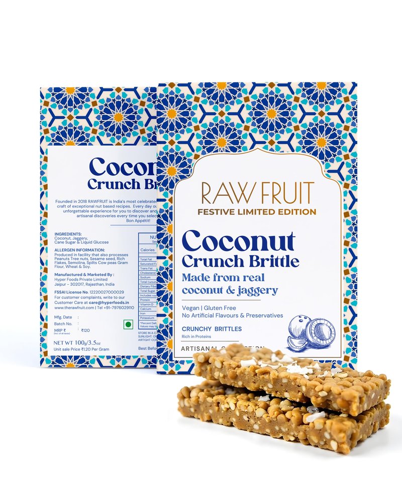 HyperFoods Coconut Crunch Brittle Healthy Bar Pack Energy Bites Chikki Coconut Bar coconut Brittle Delicious & Crunchy Bar