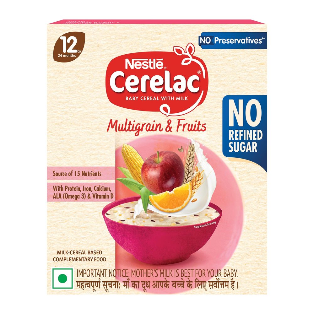 CERELAC Baby Food Cereal | No Refined Sugar | No Preservatives | Multigrain & Fruits for 12 to 24 Months Baby | Omega 3 Iron Protein Calcium Vitamin D for Babies | Instant Cereal | 300g