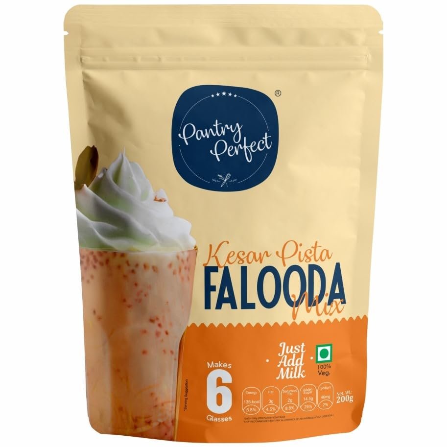 Pantry Perfect Kesar Pista Falooda Mix (200g) I Premium I Instant Falooda Mix | Rich, Smooth & Creamy Texture | Delicious & Refreshing Taste | Ready to Mix