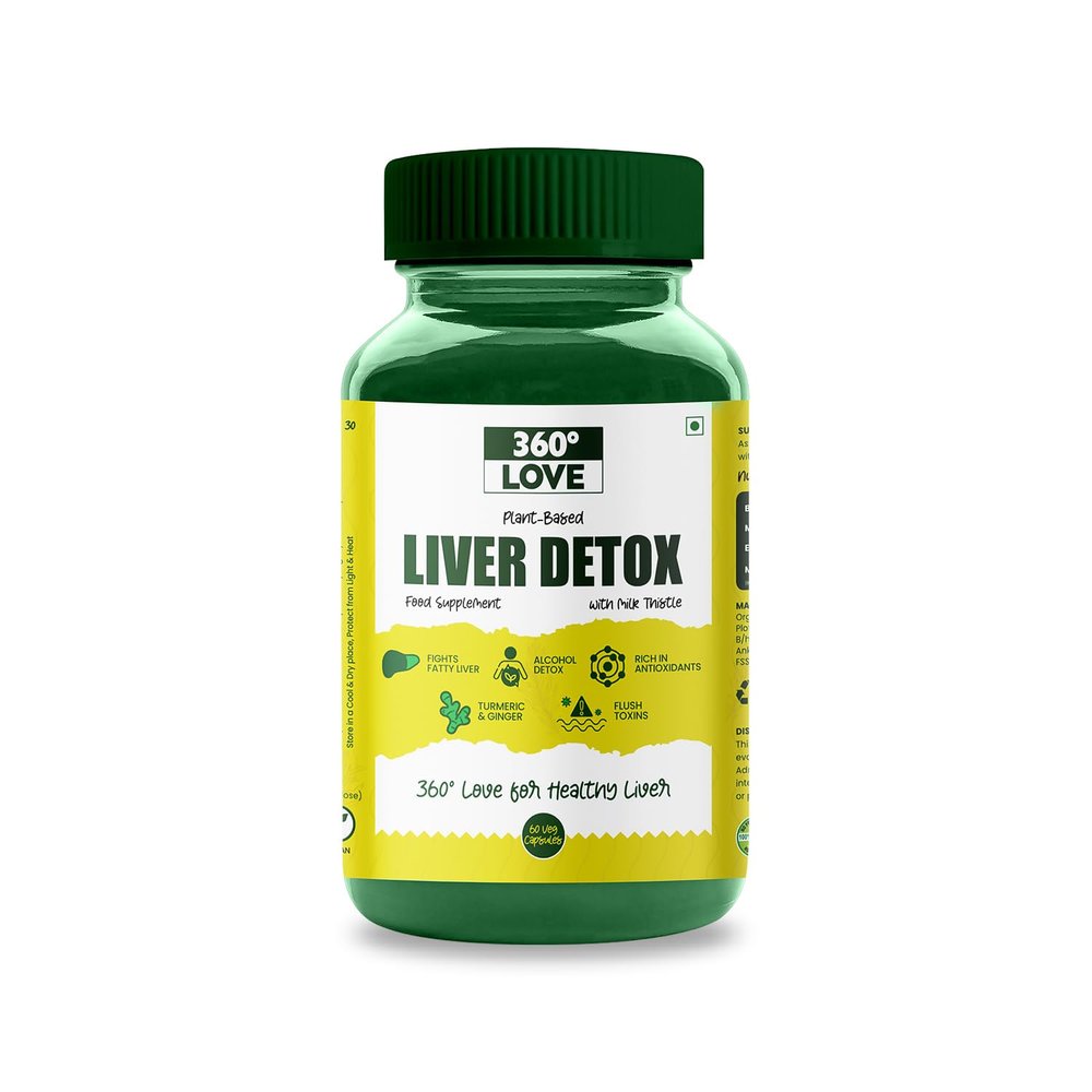 360 Love Plant Based Liver Detox Supplement With Milk Thistle, Turmeric & Ginger | Rich in Antioxidants | For Men & Women - 60 Veg Capsules