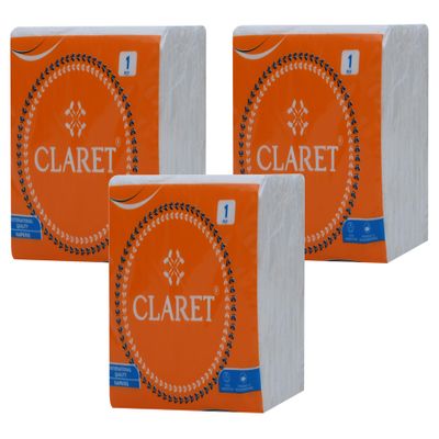 Claret Premium 1-Ply Paper Napkins, 70 Pulls per Pack, 27x30 cm (3-Pack) - Soft, Highly Absorbent, White Disposable Napkins for Dining, Parties, Events & Everyday Use