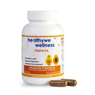 Healthywe Wellness Papaya Capsules | 800mg Maximum Strength | Detoxifies Liver, Supports Digestion & Combats Viral Infections | Pure Papaya Extract | FSSAI Certified | 60 Capsules | Dietary Supplement