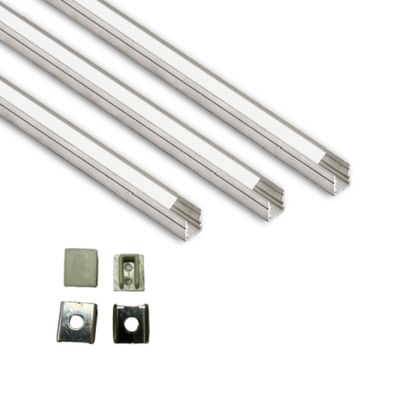 Abaj Lighting (10x12mm) LED Strip Light 1Meter Aluminium Rectangular Surface Profile Light Channels with Diffused Cover, End Caps and Mounting Clips Without LED Straight Linear - Pack of 3