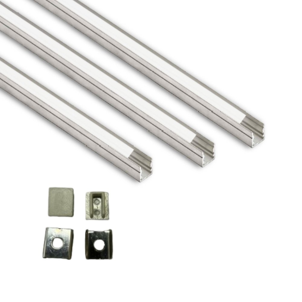 Abaj Lighting (10x12mm) LED Strip Light 1Meter Aluminium Rectangular Surface Profile Light Channels with Diffused Cover, End Caps and Mounting Clips Without LED Straight Linear - Pack of 3