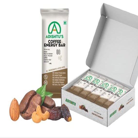 ADISHTU Coffee Energy Bar with Rich Coffee, Cashew, Peanut Butter, Almonds & Cocoa Powder, Healthy Sugar-Free Protein Snack Bars for Quick Breakfast, Running, Workouts & Travel (Pack of 10)