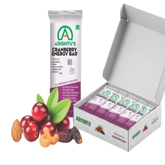 ADISHTU Cranberry Energy Bar with Fruit and Nut Bars, Cashew, Peanut Butter & Almonds, Healthy Sugar-Free Protein Snack Bars for Quick Breakfast, Running, Workouts & Travel (Pack of 5)