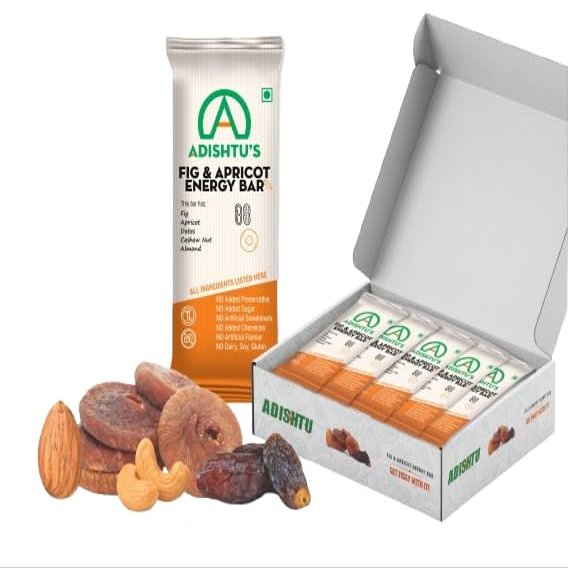 ADISHTU Fig & Apricot Energy Bar with Cashew Nuts, Almond & Dates, Healthy Sugar-Free Protein Snack Bars for Kids & Adults, Best for Quick Breakfast, Snacking, Running, Workouts & Travel (Pack of 10)