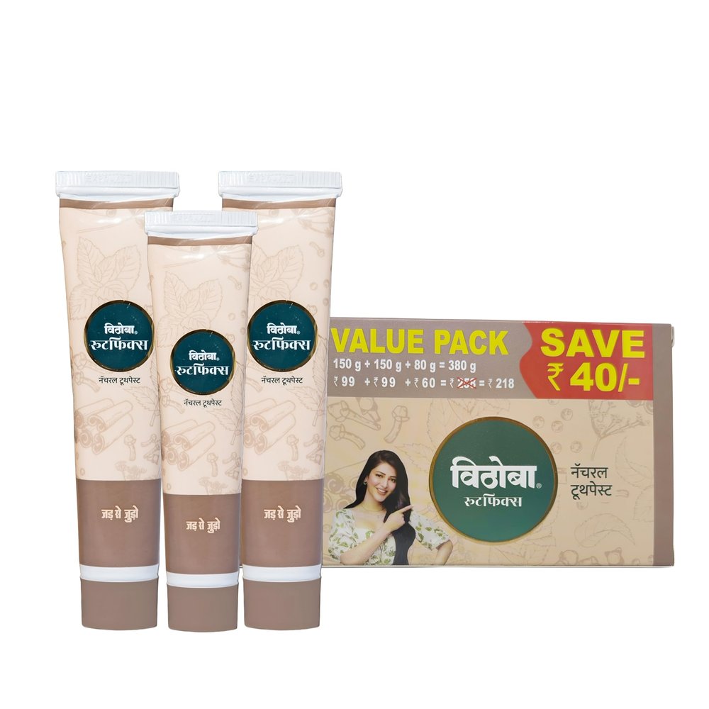 Vithoba Herbal Rootfix Toothpaste | Herbal Toothpaste | Herbal Tooth Whitener For Oral Health With Natural Herbs | Herbal Toothpaste For White Strong Teeth & Refreshing Breath | 150g + 150g + 80g |