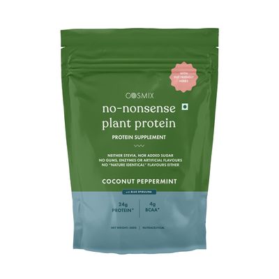 Cosmix No-Nonsense Plant Protein | 24 Protein/Serve, 500g Pouch | Coconut Peppermint| Plant Based Protein, Pea & Rice Isolate | Clean, Easy to Digest | All Essential Amino Acids