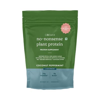 Cosmix No-Nonsense Plant Protein | 24 Protein/Serve, 1Kg Pouch | Coconut Peppermint| Plant Based Protein, Pea & Rice Isolate | Clean, Easy to Digest | All Essential Amino Acids