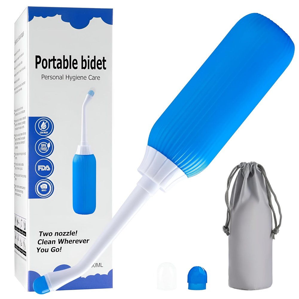 Mishwaan Portable Bidet for Toilet - 500ml Travel Bidet Handheld Personal Bidet Empty Bottle - Childbirth Cleaner -For Outdoor,Camping,Travling,Driver,Personal Hygiene -with Storage Bag (multicolour) (Blue, Standard)