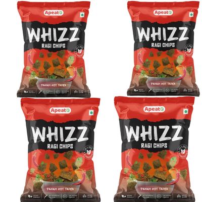 Apeato Whizz Ragi Chips, No Palm Oil, No Maida, Millet Goodness, Fibre Rich, Zero Cholestrol, Gluten Free. (Pack of 4, Pahadi Hot Tadka)