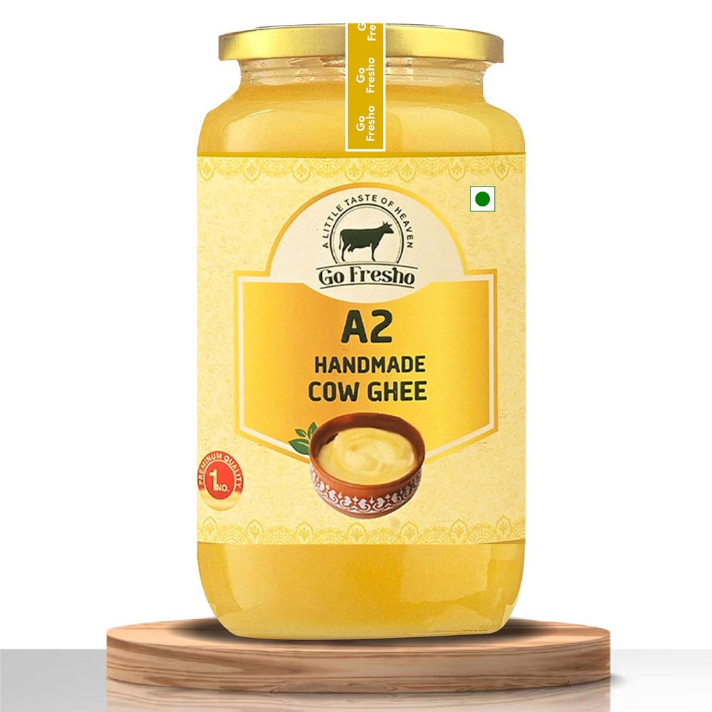 Go Fresho A2 Desi Cow Ghee | Vedic Bilona Method | Glass Jar | Pure, Natural & Healthy | Grass-Fed | Immunity Booster (2L)