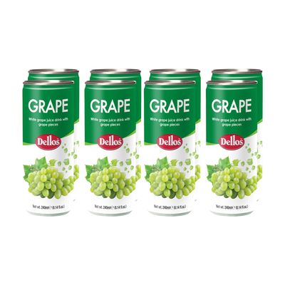 Dellos White Grape Fruit Drink with Grape Pieces (Pack of 8)