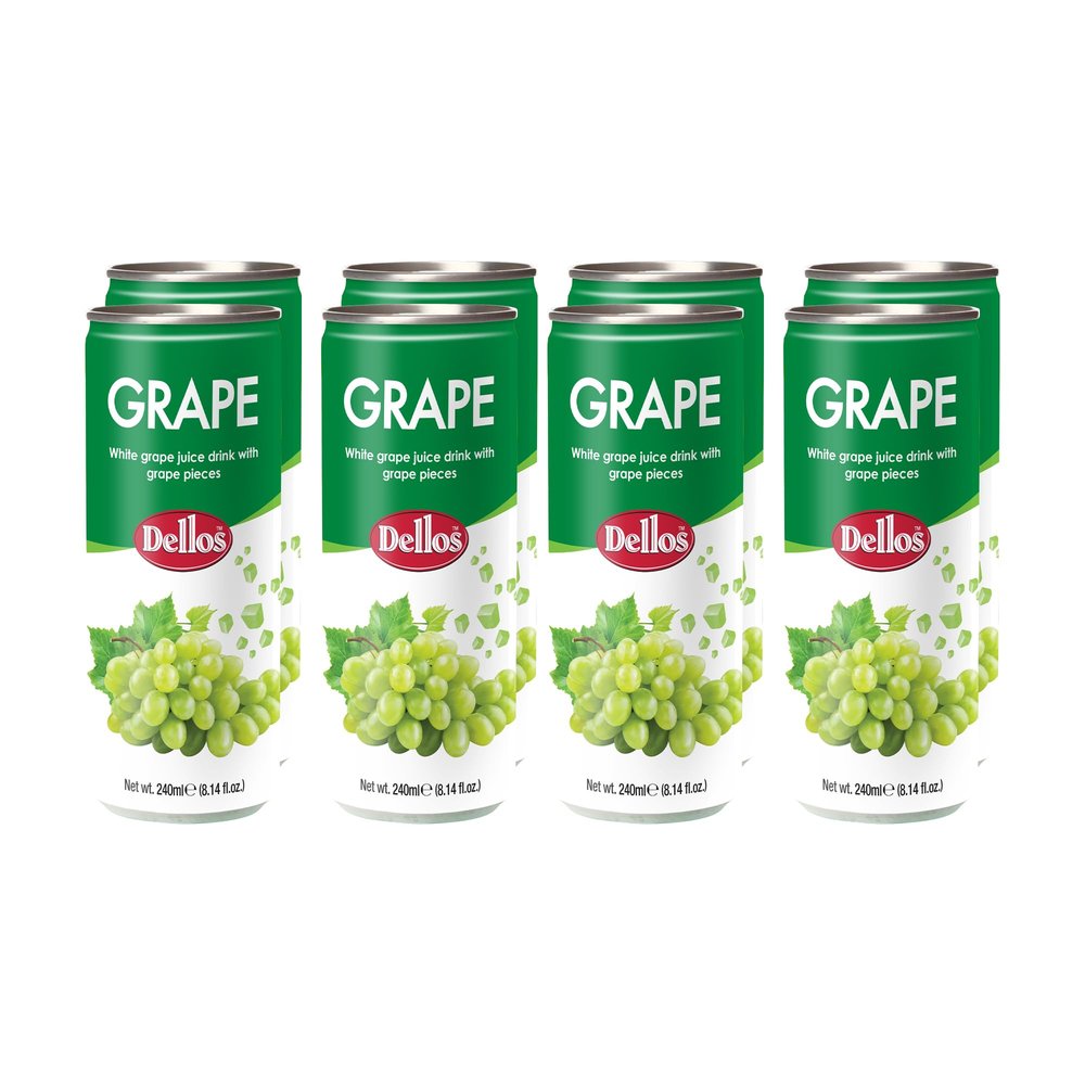 Dellos White Grape Fruit Drink with Grape Pieces (Pack of 8)
