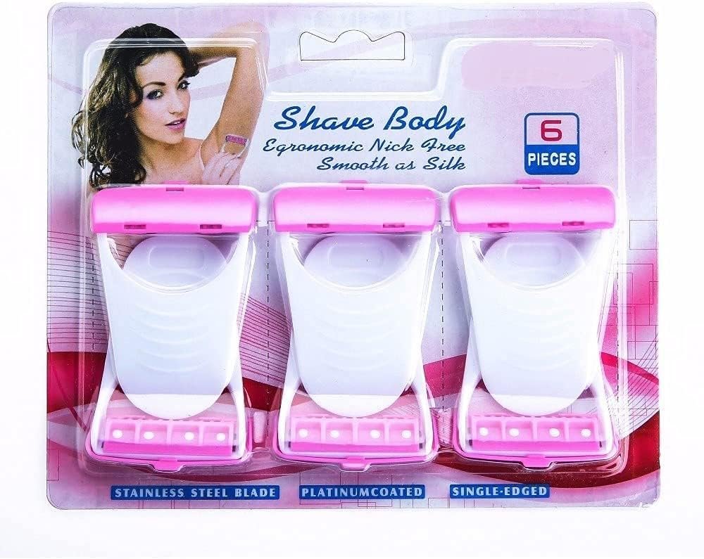 Doville 6Pcs Stainless Steel Blade Platinum Coated Single Edged Razor Disposable Body Shaving Bikini Razor White & Pink Color