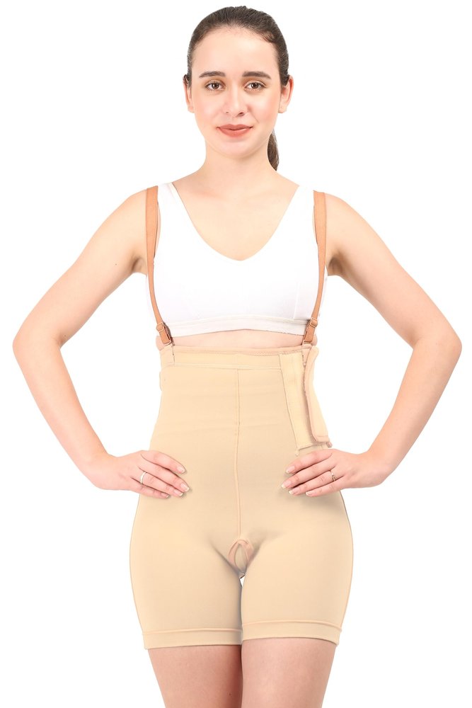 Dermapress HIGH Waisted Panty up to Mid-Thigh | Micropoly Fabric | Abdomen and Thighs Liposuction Recovery Garment | Shapewear | Tummy Tucker | Thigh-Sculpting Innovation | (Skin, S)