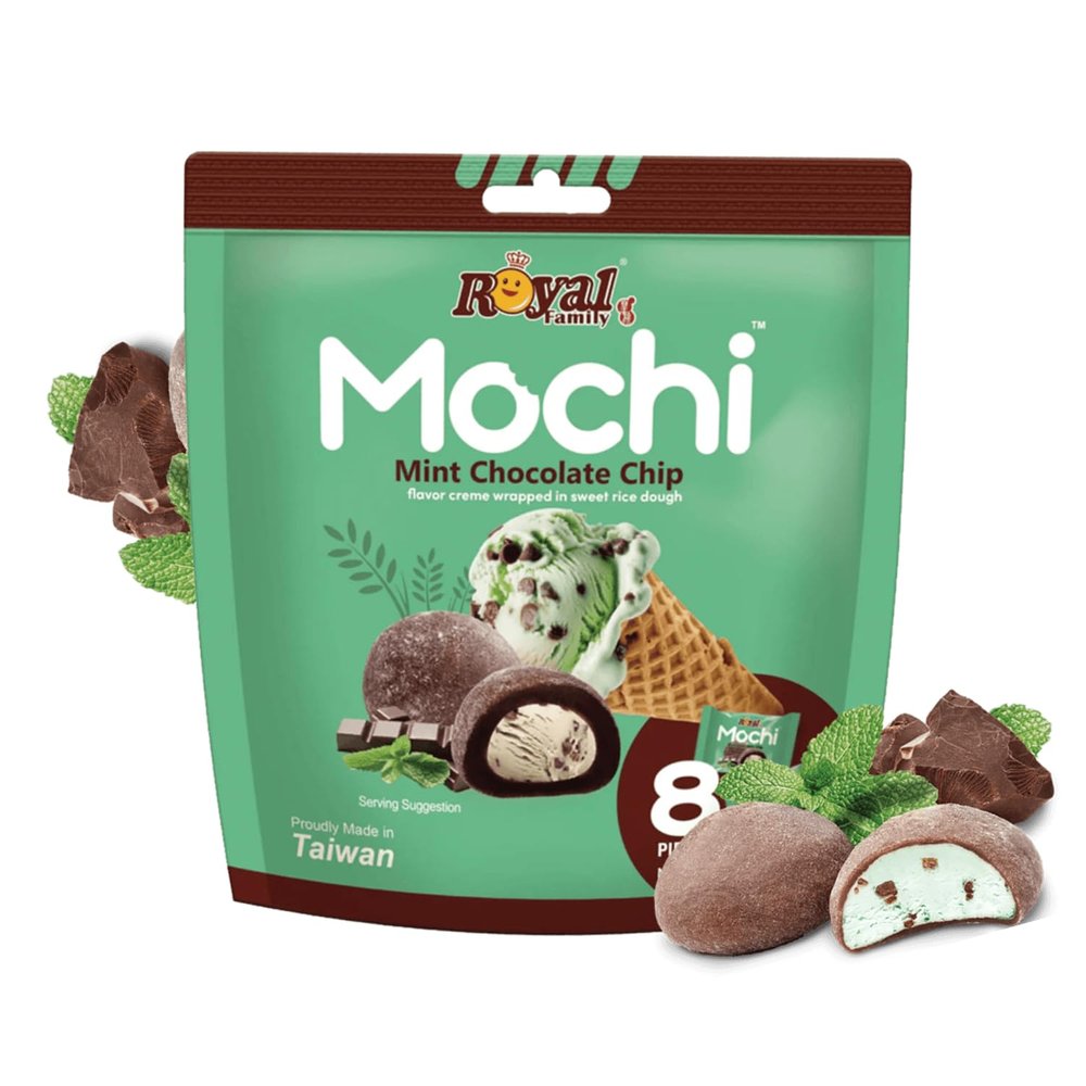 Royal Family Mochi Mint Chcocolate chip Cream Wrapped In Sweet Rice Dough 8 Pieces, 120g (Imported-Taiwan)