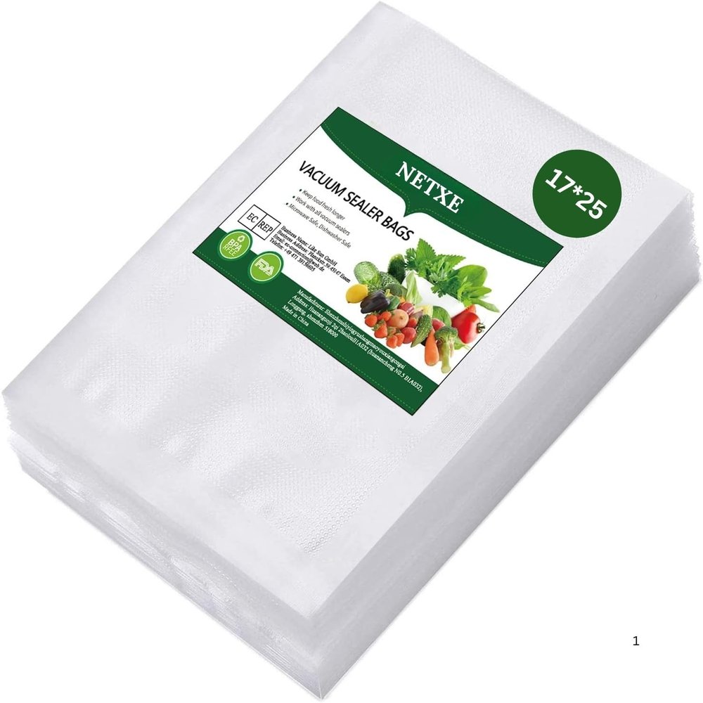 NETXE Vacuum Bags Food Vacuum Bags for Ready Food Vacuum Bags 17 * 25 Cm Freezer Bags Durable Tear-Resistant BPA-Free Reusable Vacuum Bags (Pack Of 50)
