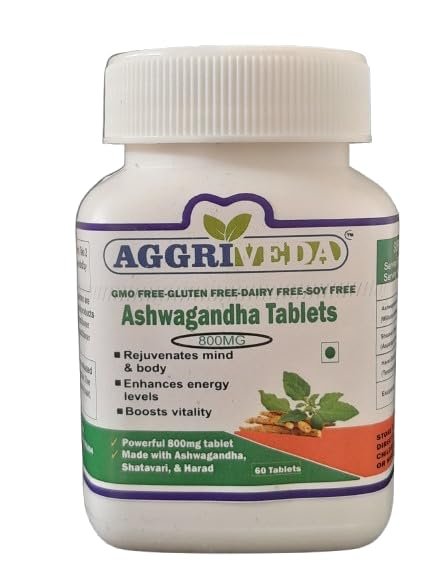 Aggriveda Ashwagandha Tablets Made with Ashwagandha Extract and Powder, Shatavari Extract and Powder and Haritaki Extract and Powder. Best Ashwagandha Tablets for Men and Women. Withania Somnifera Ashwagandha Pills. 800 Mg Tablets