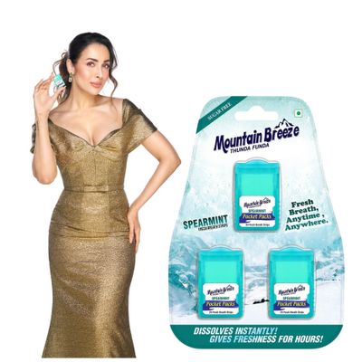 Mountain Breeze Sugar-Free Spearmint Breath Strips - Instant Freshness, 24 Strips Per Cassette (Pack of 3), Oral Hygiene Mouth Freshener, 50 Grams