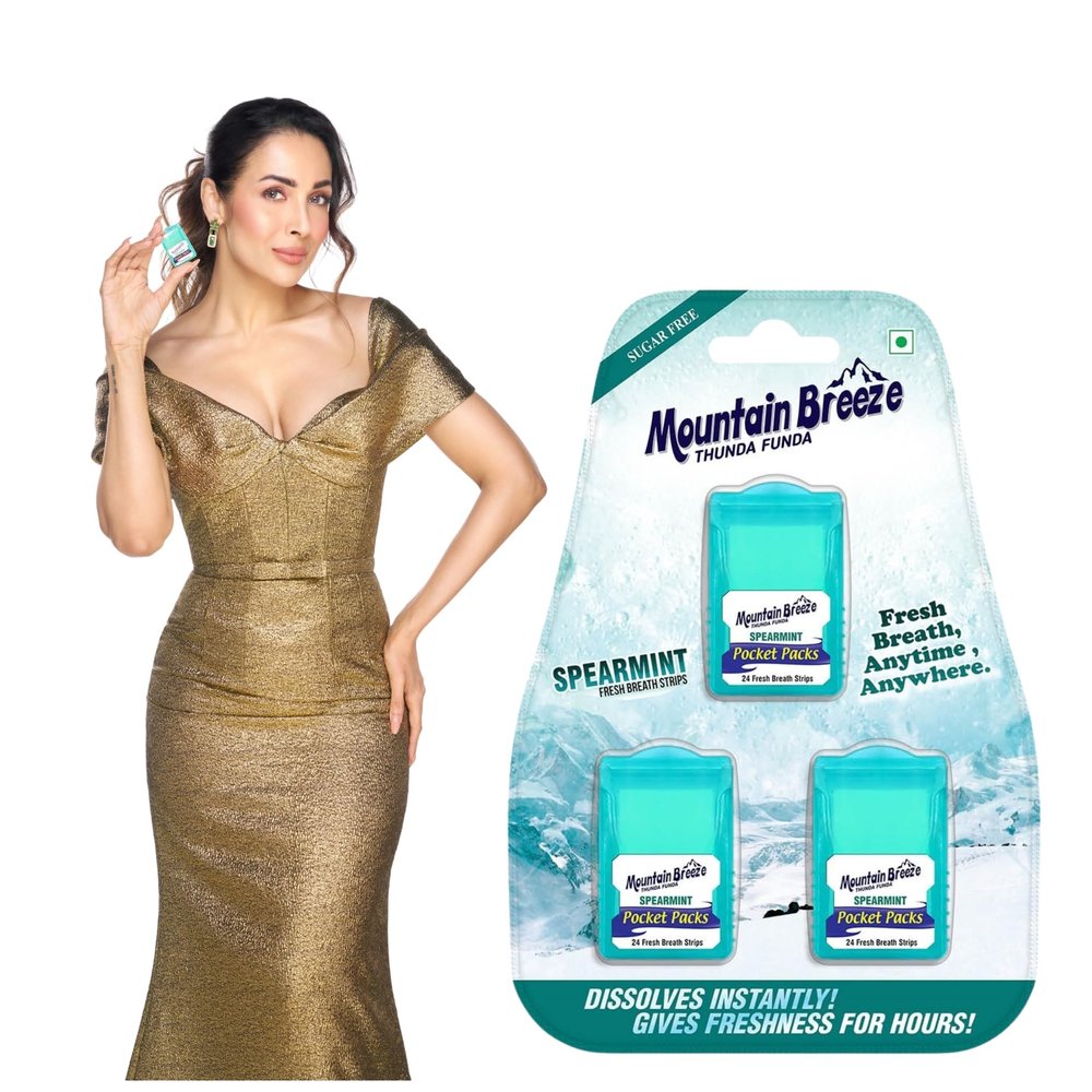 Mountain Breeze Sugar-Free Spearmint Breath Strips - Instant Freshness, 24 Strips Per Cassette (Pack of 3), Oral Hygiene Mouth Freshener, 50 Grams
