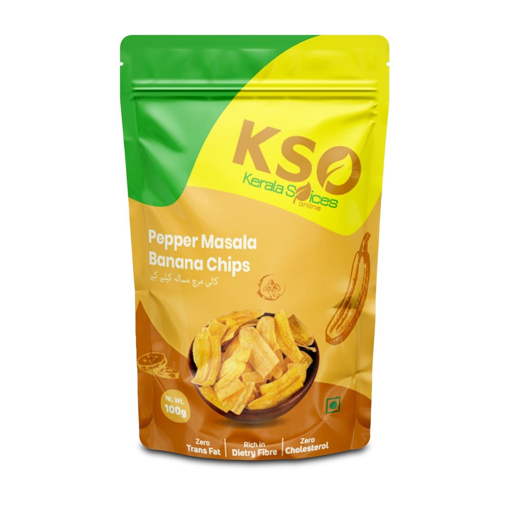 Kerala Spices Pepper Masala Banana Chips - 200 gm | Crispy Kerala Snack with Spicy Black Pepper Flavor